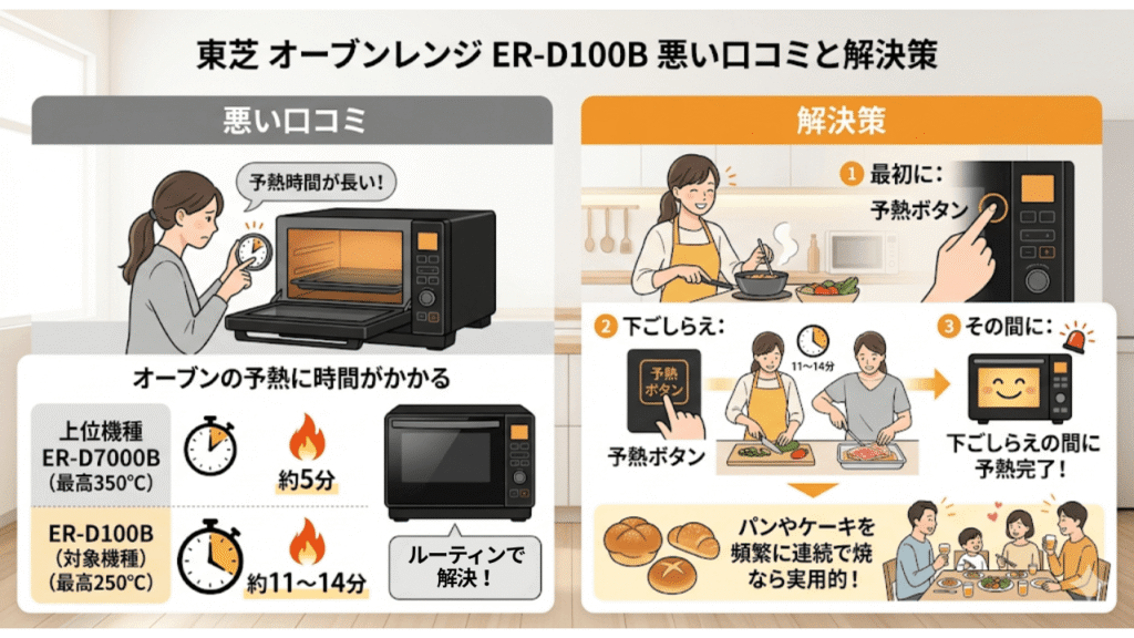 ER-D100Bの悪い口コミと解決策 オーブンの予熱に時間がかかる