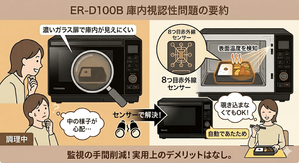 ER-D100Bの悪い口コミと解決策 調理中に庫内が見えにくい