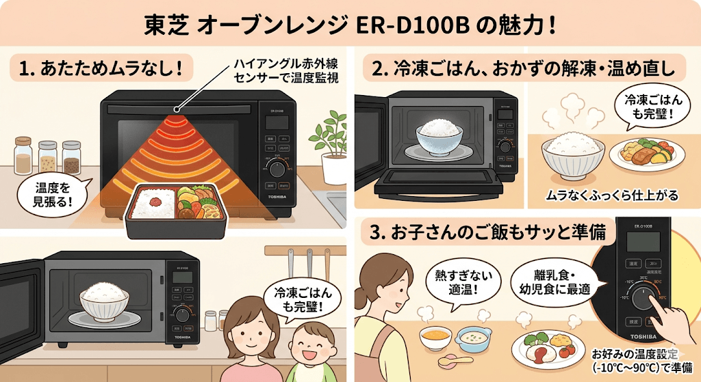 ER-D100Bの良い口コミ・評判 あたためムラがない