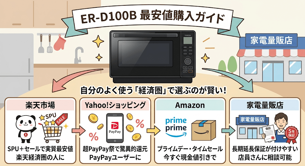 ER-D100Bの最安値はいくら?Amazon・楽天・Yahoo!・家電量販店の価格と保証を徹底比較