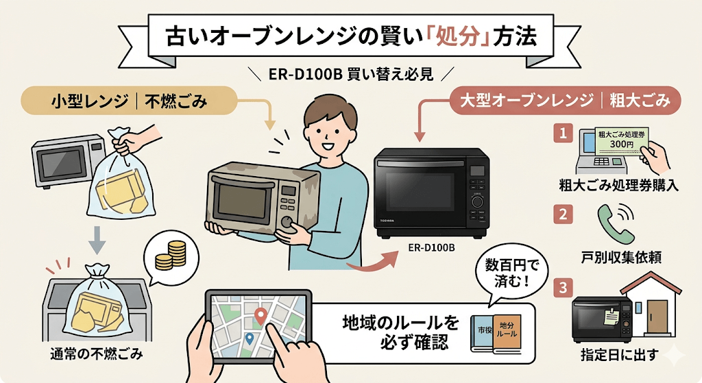 ER-D100B買い替え必見!古いオーブンレンジの賢い「処分」方法 自治体の「不燃ごみ・粗大ごみ」として処分する
