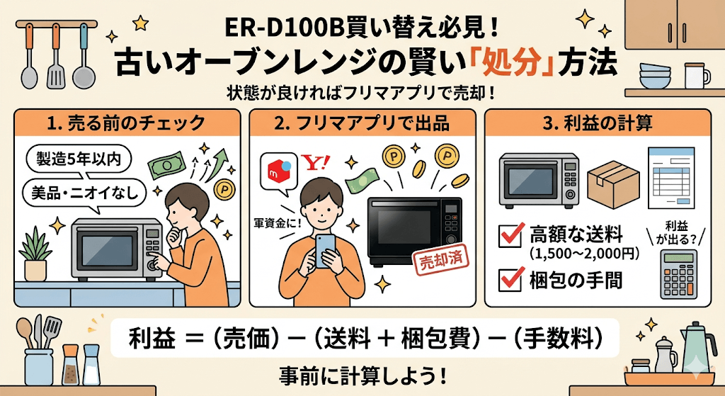 ER-D100B買い替え必見!古いオーブンレンジの賢い「処分」方法 状態が良ければフリマアプリで売却して軍資金に!