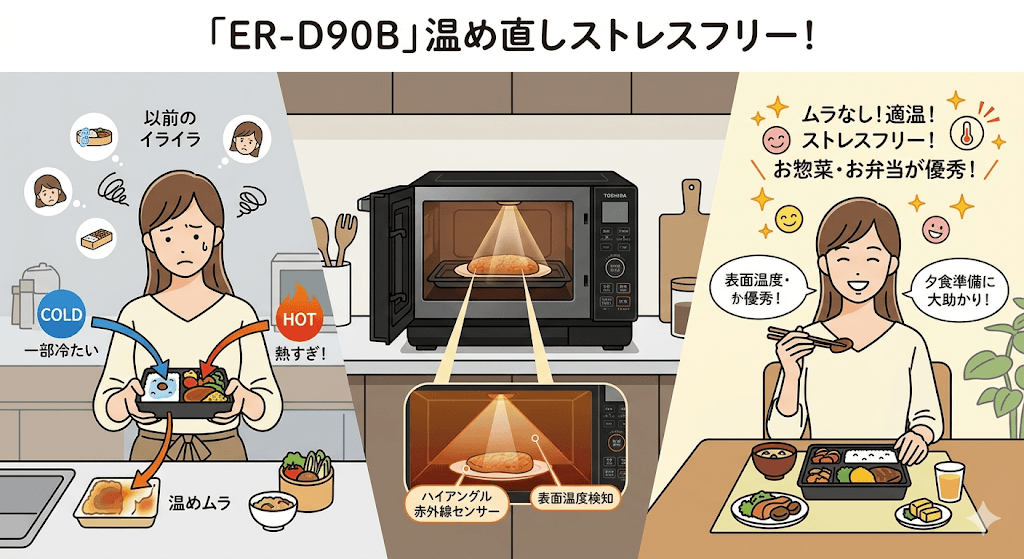 ER-D90Bの良い口コミ・評判　温めムラなし！毎日の「温め直し」がストレスフリーに