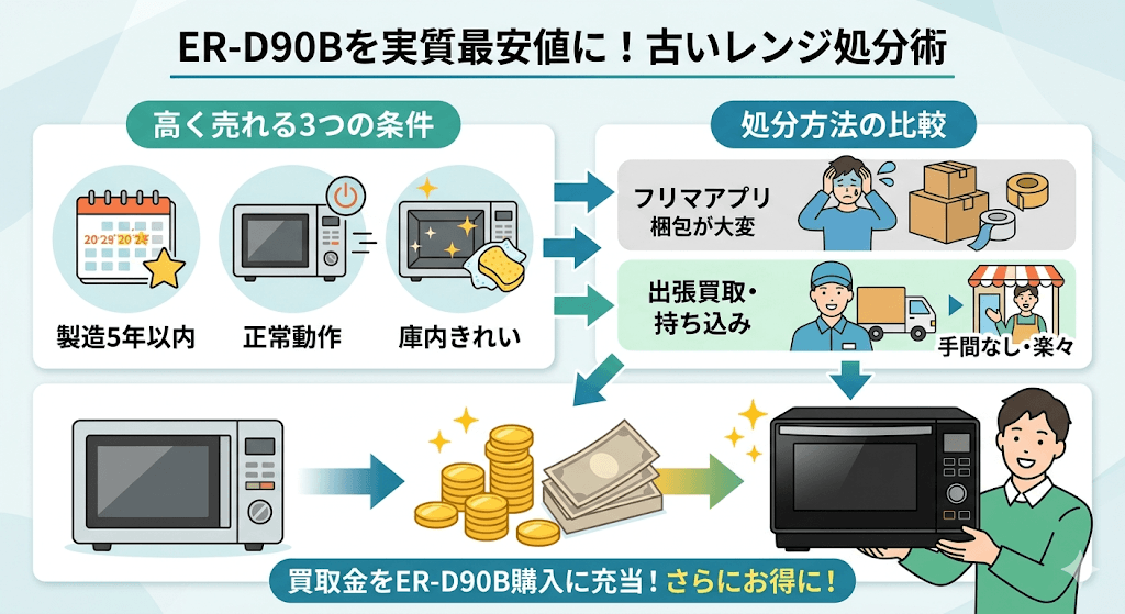 ER-D90Bを実質最安値に！古いレンジを無料・お得に処分する方法　リサイクルショップで売れる条件