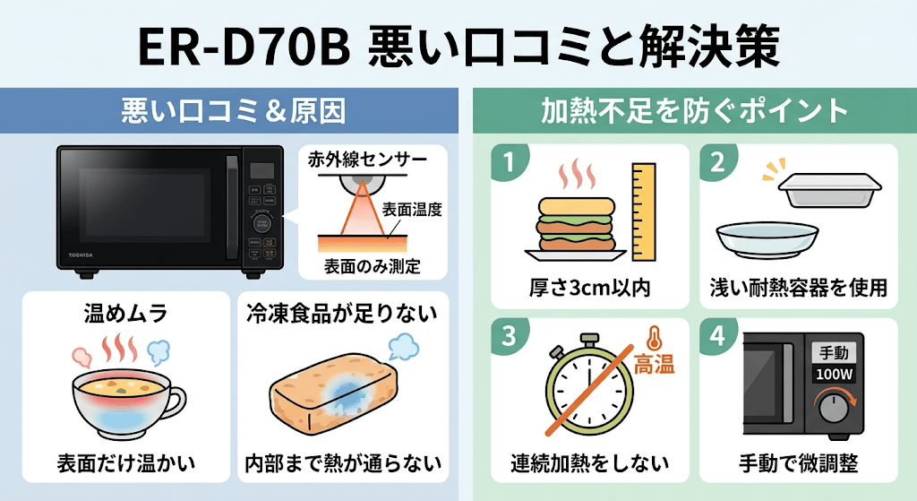 ER-D70Bの悪い口コミと解決策　温めムラがある