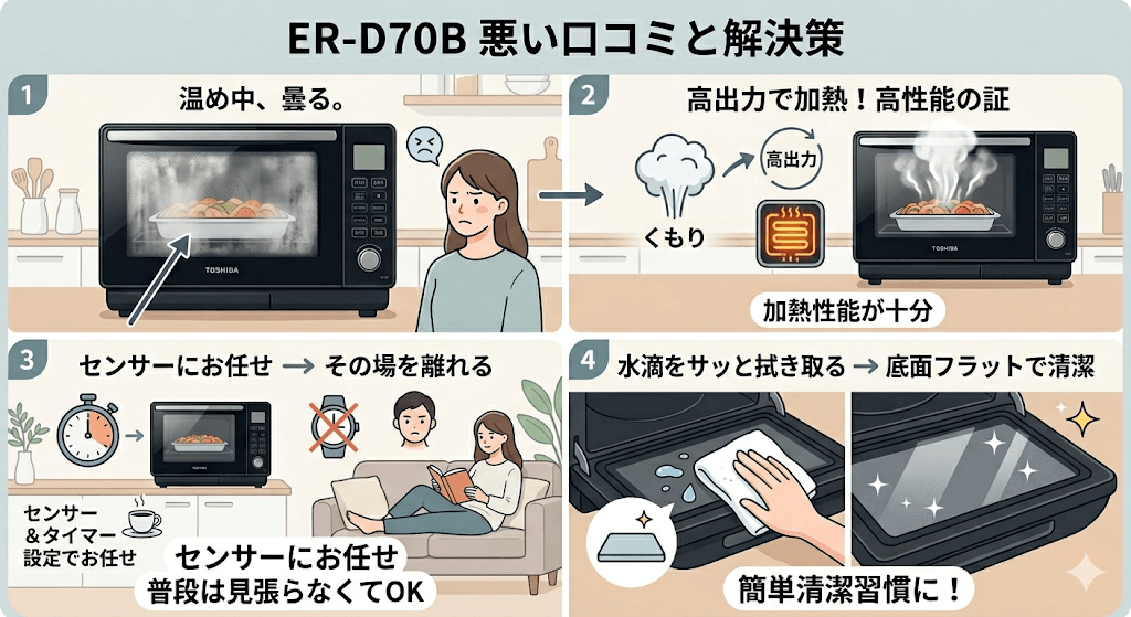 ER-D70Bの悪い口コミと解決策　庫内が曇る