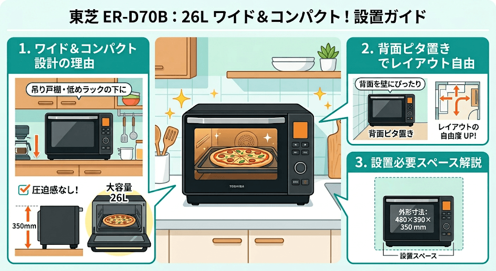 ER-D70Bのサイズ感は？「26Lワイド」が狭いキッチンでも圧迫感を出さない理由と設置のコツ
