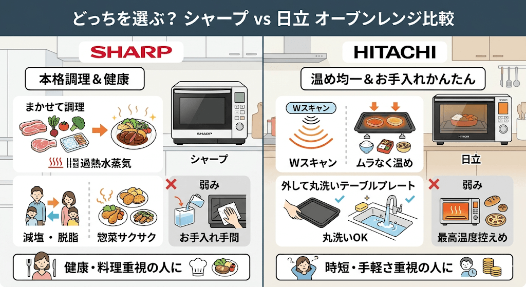 オーブンレンジ　シャープと日立どっち　違いを比較
