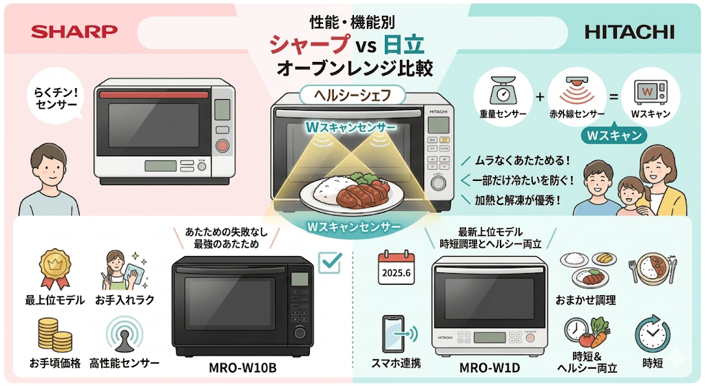 【性能・機能別】シャープvs日立 あなたが重視するポイントに合うのはどっち？　温めの正確さ（センサー機能）