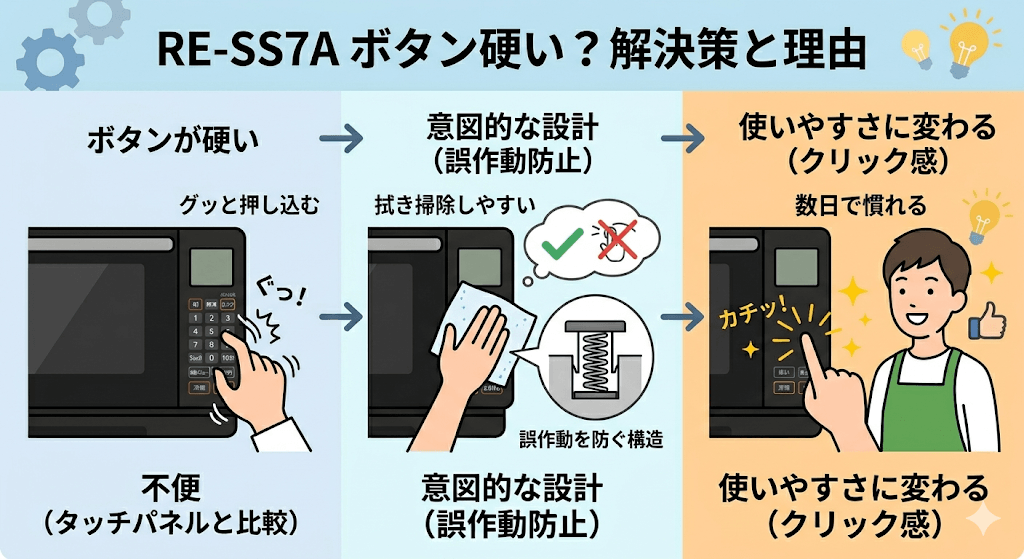 RE-SS7Aの悪い口コミ・評判と解決策 ボタンが硬くて押しにくい