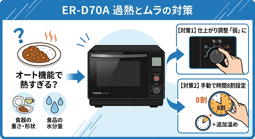 ER-D70Aの悪い口コミ・評判　温めムラ・オート機能の微調整が難しい