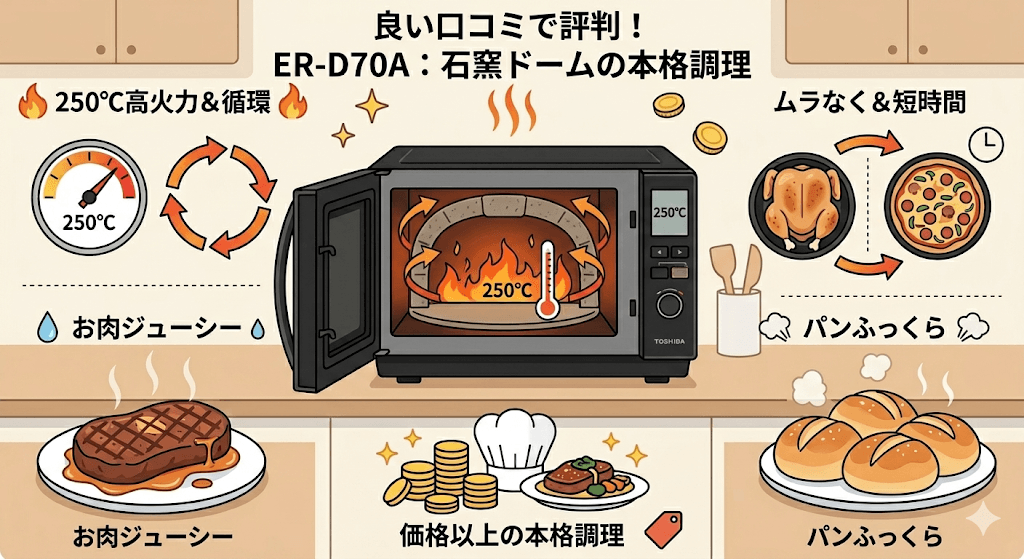 ER-D70Aの良い口コミ評判　「石窯ドーム」のオーブン機能でムラなく焼ける