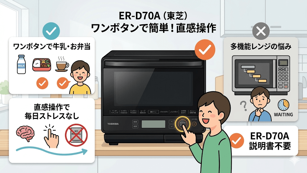 ER-D70Aの良い口コミ評判　ワンボタンで簡単！直感的な操作性で使いやすい
