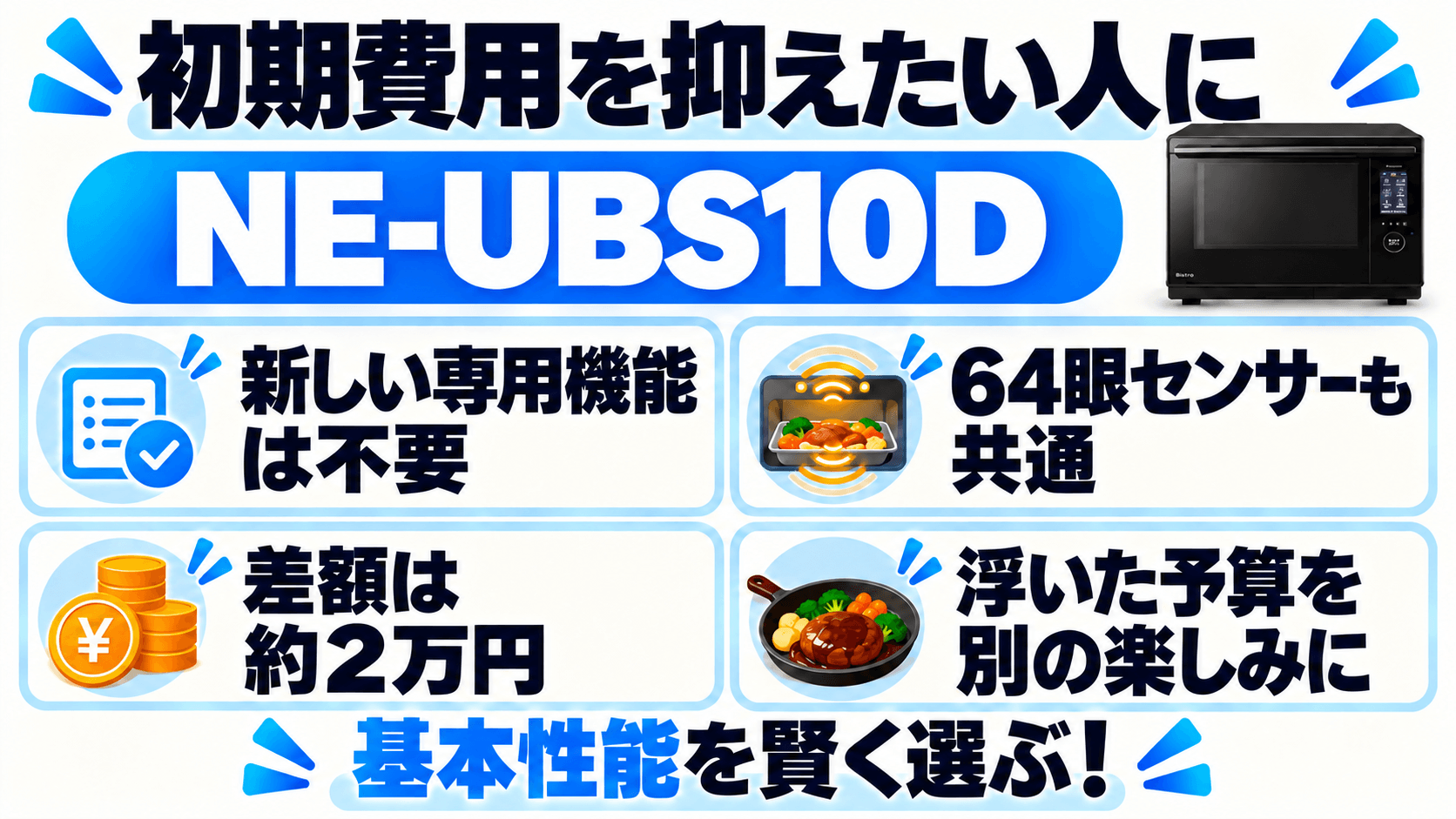 約2万円の初期費用を抑えたい高コスパ重視の堅実派には型落ちモデル NE-UBS10D