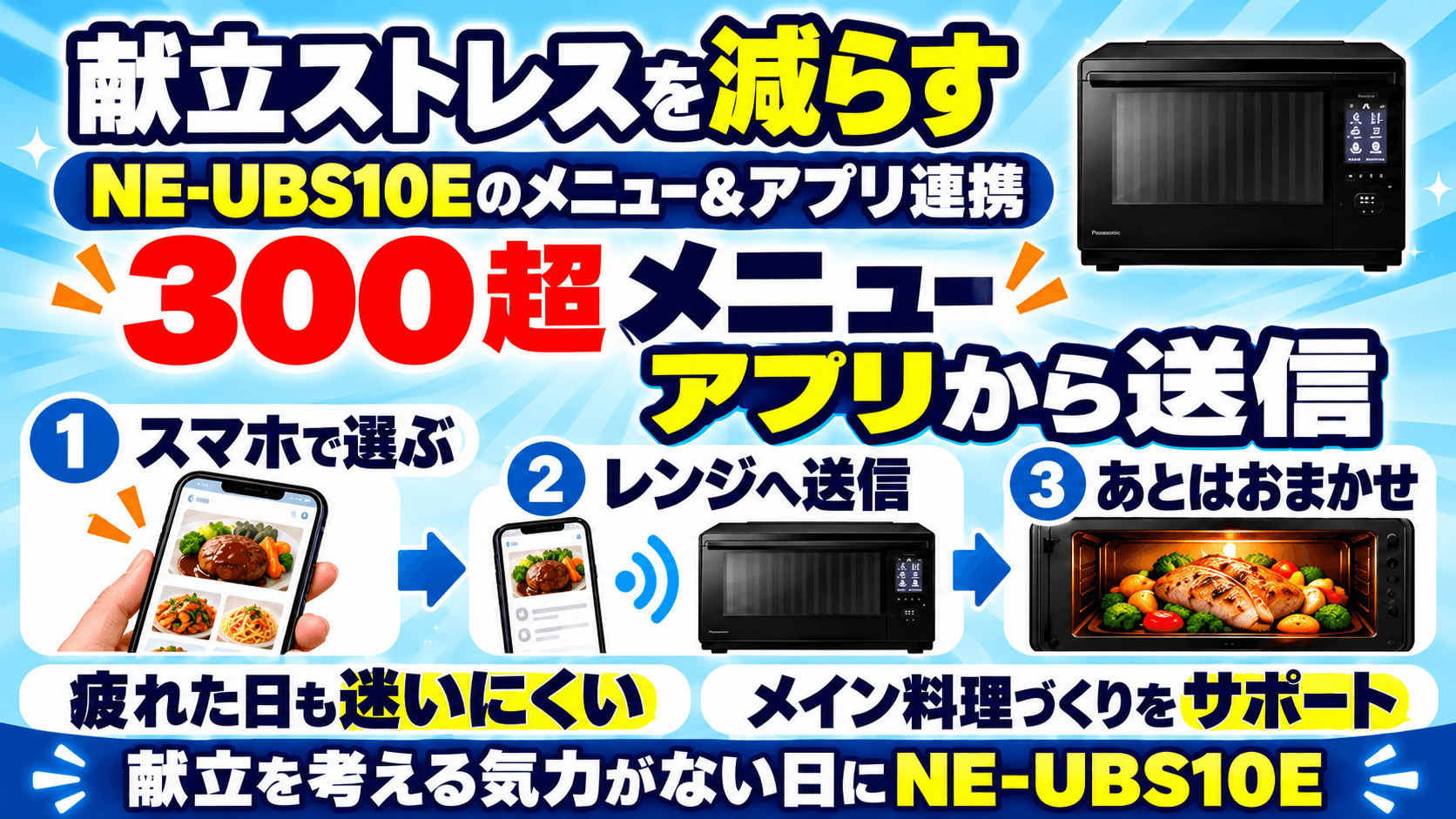 忙しい共働きにおすすめ NE-UBS10Eの300超のメニューとアプリ連携