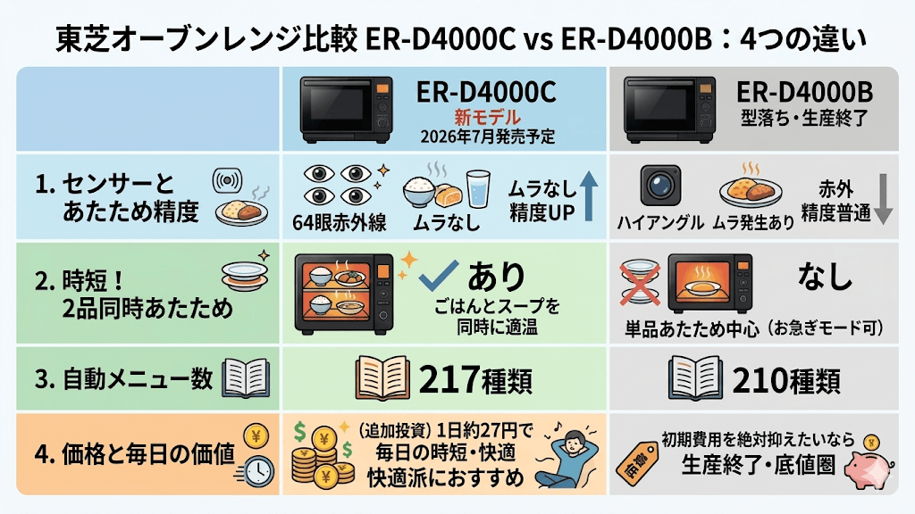 ER-D4000Cと型落ちER-D4000Bの4つの違い