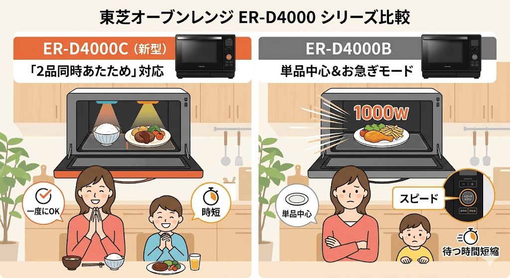 ER-D4000Cと型落ちER-D4000Bの違い　ER-D4000Cは「2品同時あたため」に対応