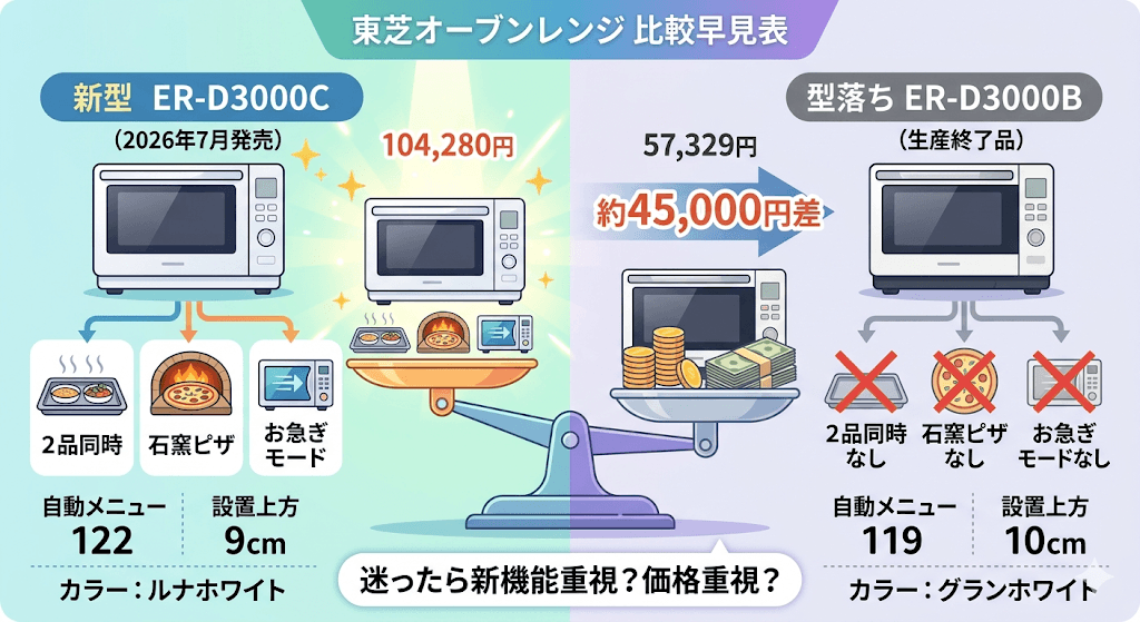 新型ER-D3000Cと型落ちER-D3000Bの違い一覧
