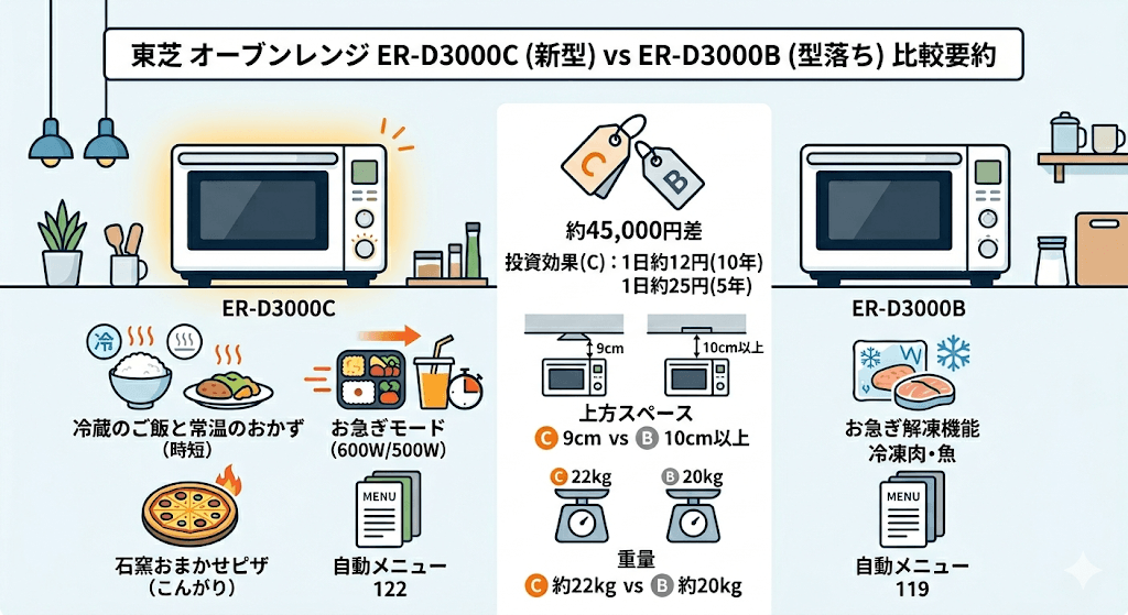 ER-D3000Cと型落ちER-D3000Bの機能・価格の違いを詳しく比較!