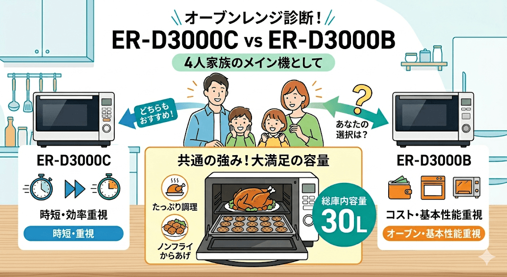 食べ盛りの子供がいる「4人家族のメイン機として使いたい人」はER-D3000CとER-D3000Bのどちらもおすすめ