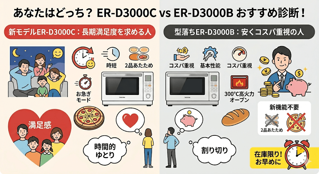 ER-D3000Cと型落ちER-D3000Bはそれぞれどんな人におすすめ?
