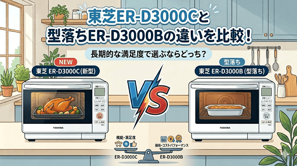 東芝ER-D3000Cと型落ちER-D3000Bの違いを比較！長期的な満足度で選ぶならどっち？