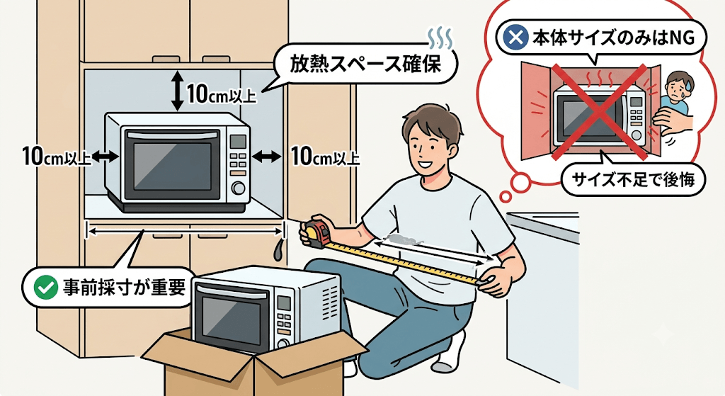 買ってから後悔！型落ちオーブンレンジ選びで失敗しないための注意点　サイズが大きすぎて希望の場所に置けない