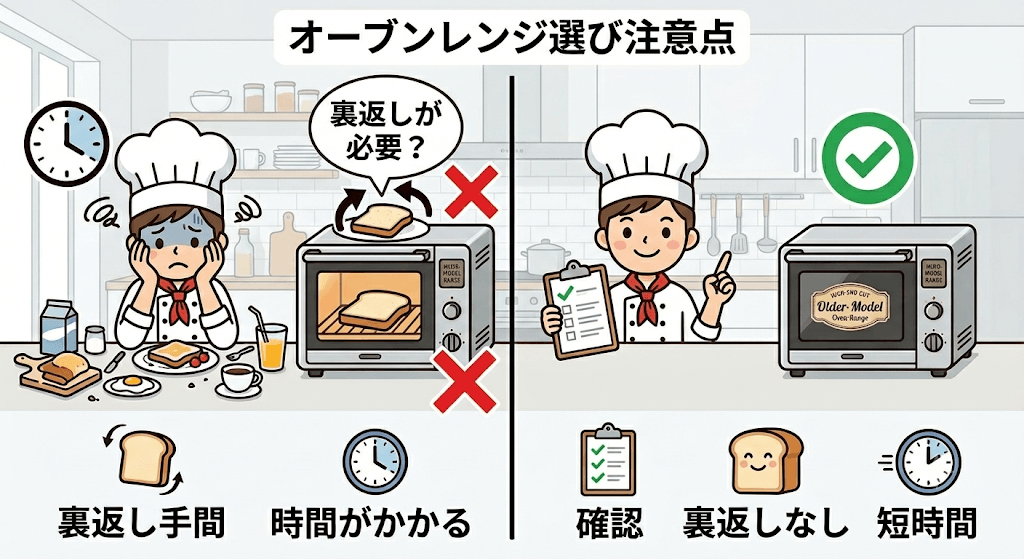 買ってから後悔！型落ちオーブンレンジ選びで失敗しないための注意点　毎朝使う「トースト」の裏返しに手間と時間がかかる
