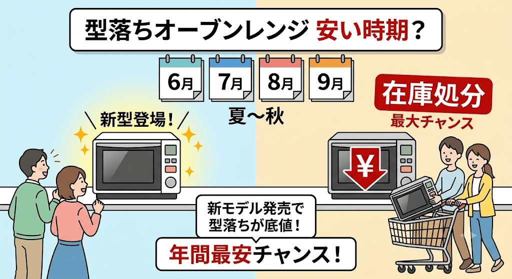おすすめの型落ちオーブンレンジはいつ買うのが安い？最適な買い時 新モデル発売直後の「夏〜秋（6月〜9月頃）」