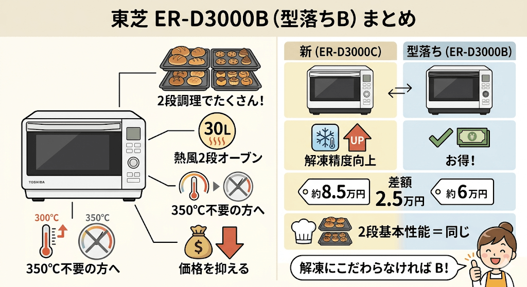 東芝石窯ドーム型落ち 新モデルとの比較 熱風2段オーブンをできるだけ安く狙うなら|ER-D3000B