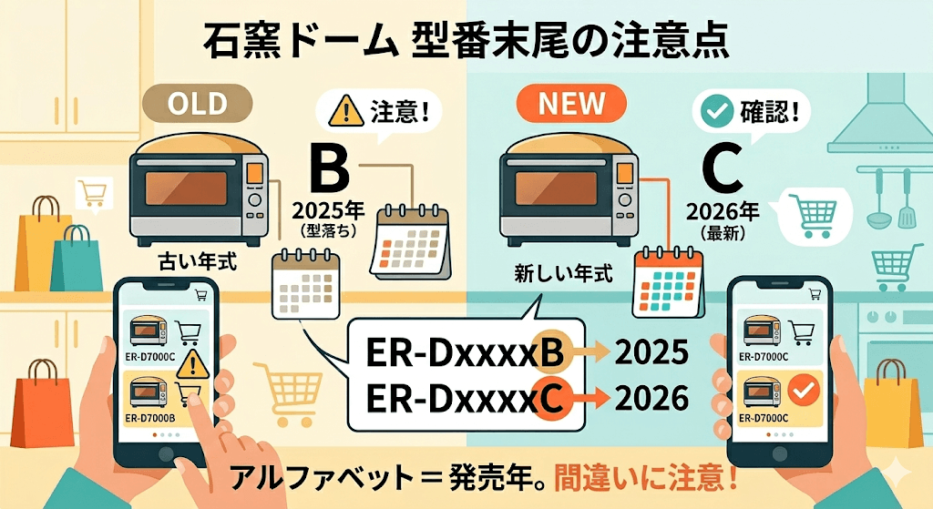 石窯ドーム型落ちを買うときの注意点 型番末尾の違いを確認する