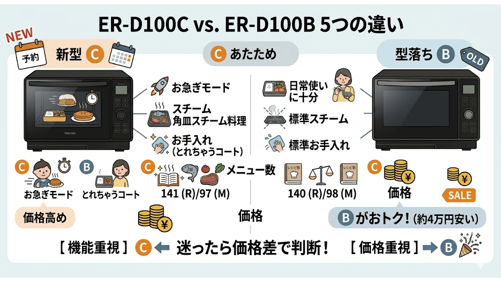 ER-D100Cと型落ちER-D100Bの5つの違いを徹底比較！