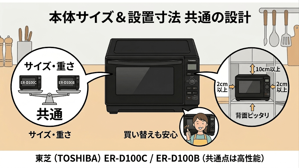 ER-D100CとER-D100Bの共通点　本体サイズ・重さはほぼ同じ
