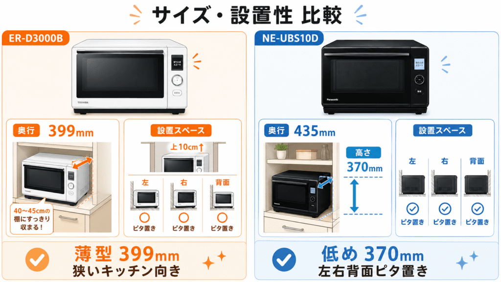 ER-D3000BとNE-UBS10Dの違い　サイズ・設置性