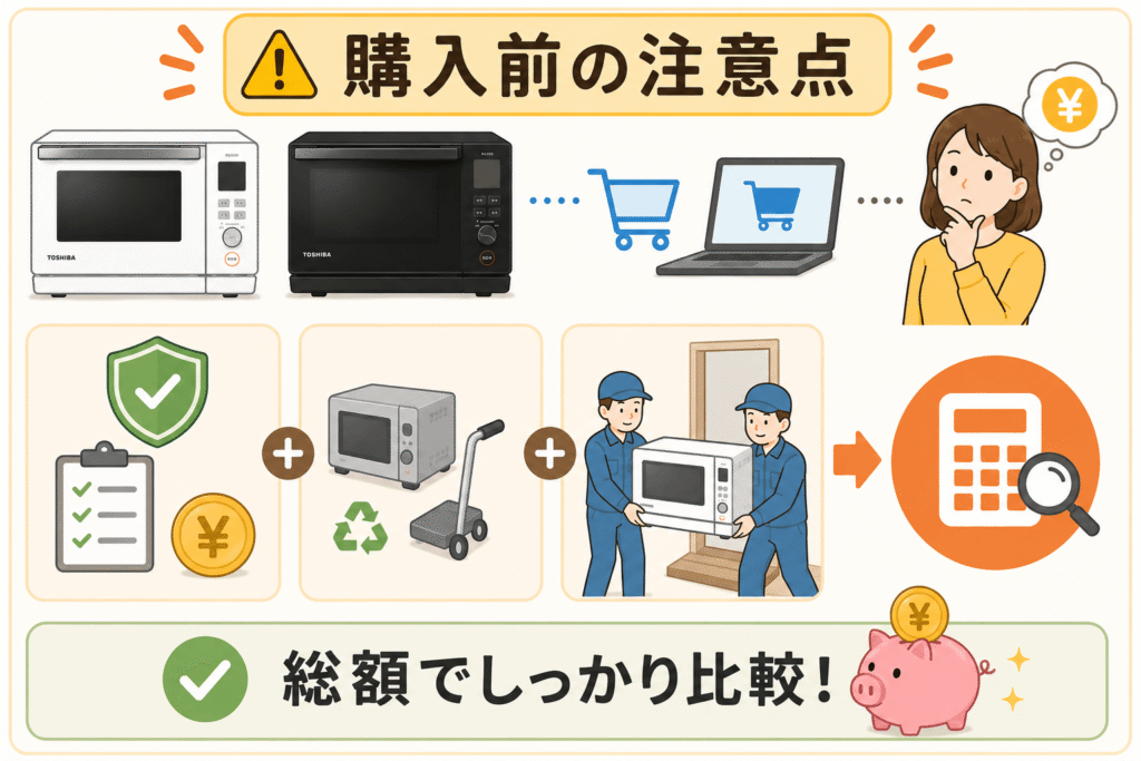 ER-D3000BとER-D70Bの購入前に知っておきたい注意点　延長保証・設置・旧レンジの回収費用も比較する