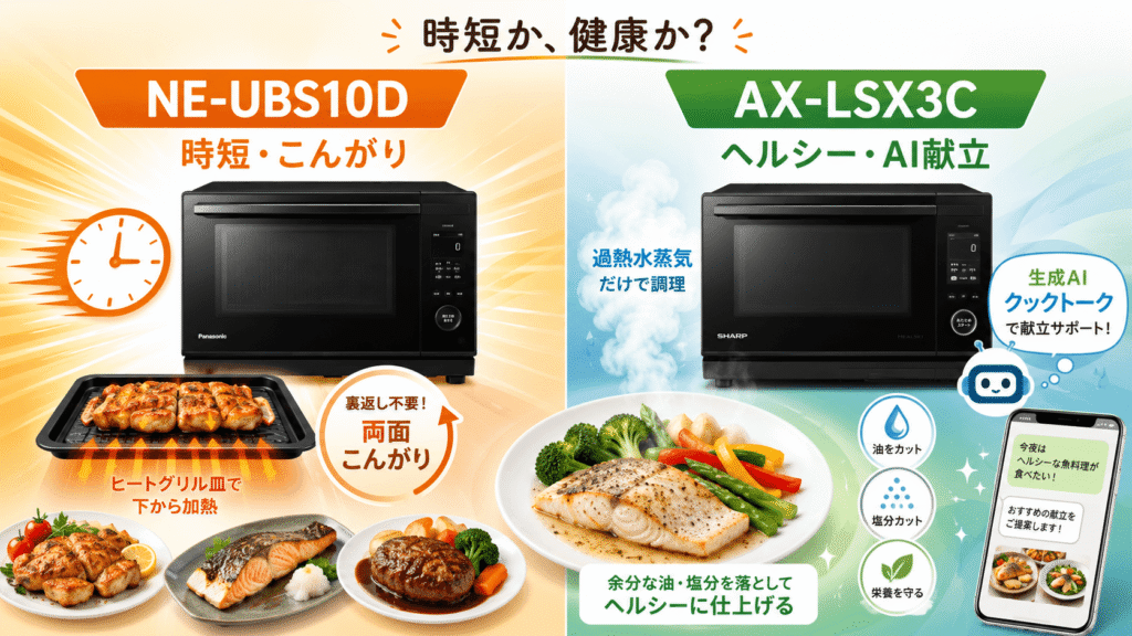 結論：時短の「NE-UBS10D」か、健康とおまかせの「AX-LSX3C」か