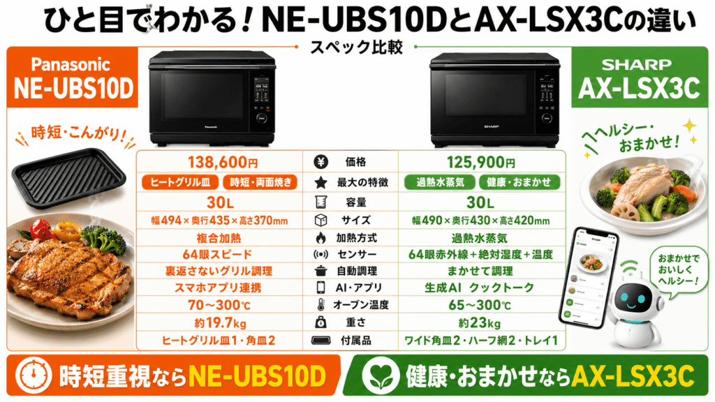 ひと目でわかる！NE-UBS10DとAX-LSX3Cの違いスペック比較表
