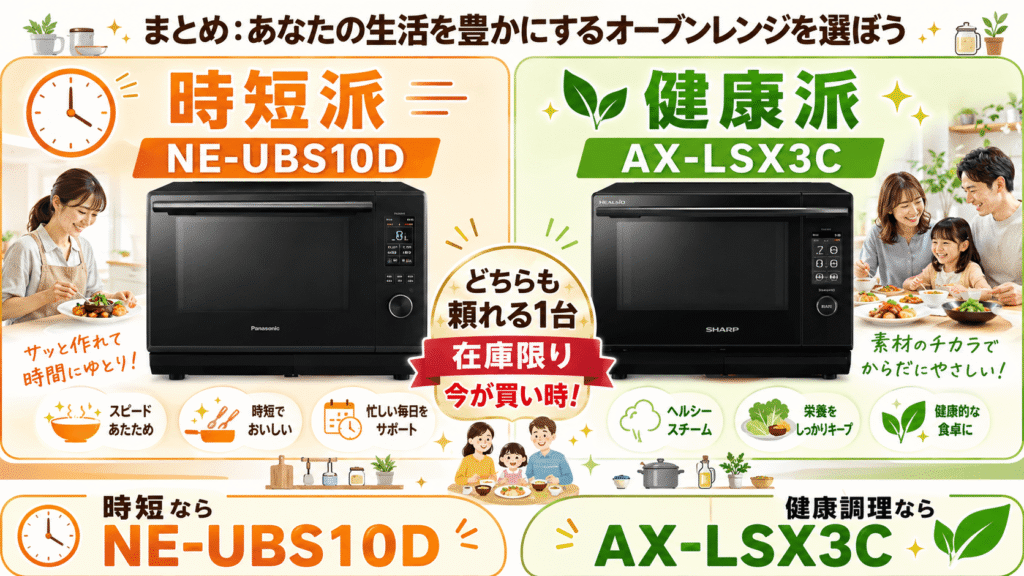 まとめ：あなたの生活を豊かにするオーブンレンジを選ぼう　NE-UBS10DとAX-LSX3C