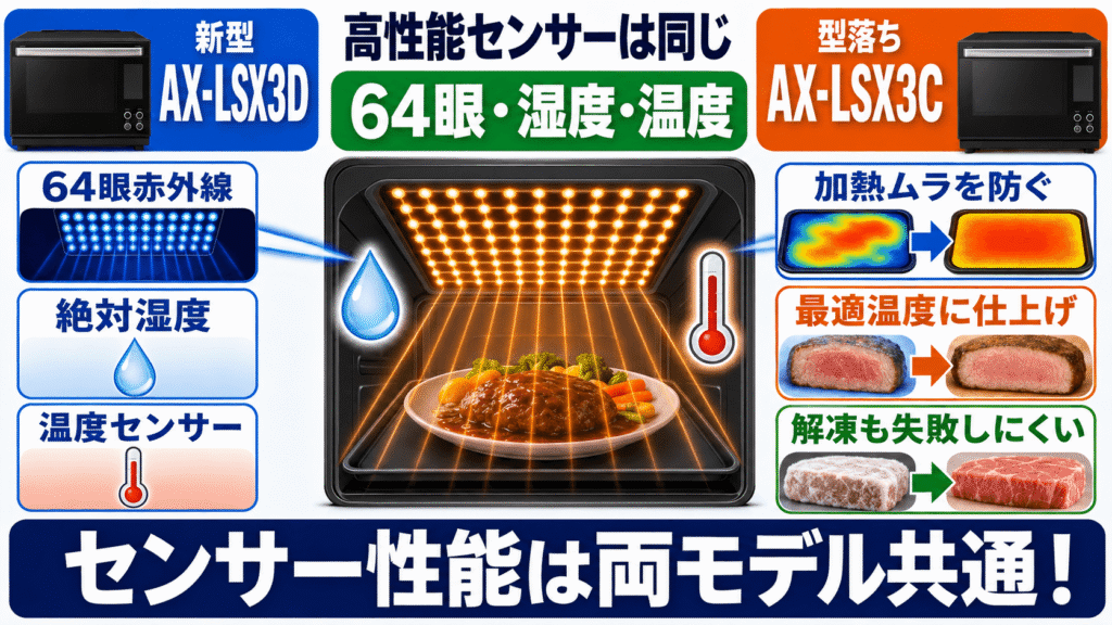 AX-LSX3DとAX-LSX3Cで変わらない共通の機能　64眼赤外線・絶対湿度・温度センサー