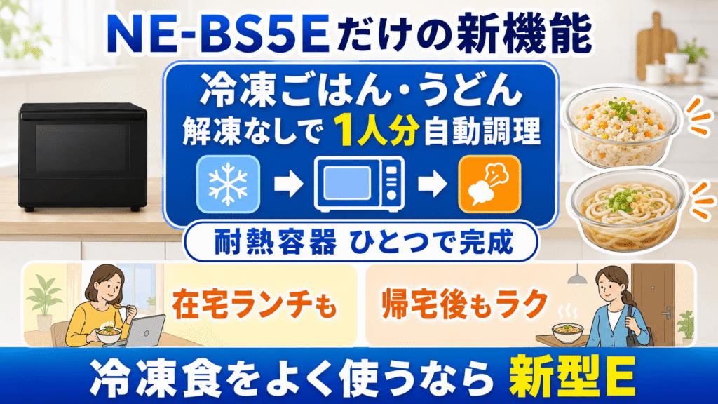 NE-BS5EとNE-BS5Dの決定的な違い　NE-BS5Eには冷凍ごはん・冷凍うどんの1人分メニューが追加