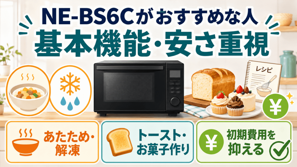 ライフスタイル別！NE-BS6EとNE-BS6Cはそれぞれこんな人におすすめ　NE-BS6Cがおすすめな人：基本機能重視で約1.3万円の価格差を抑えたい人