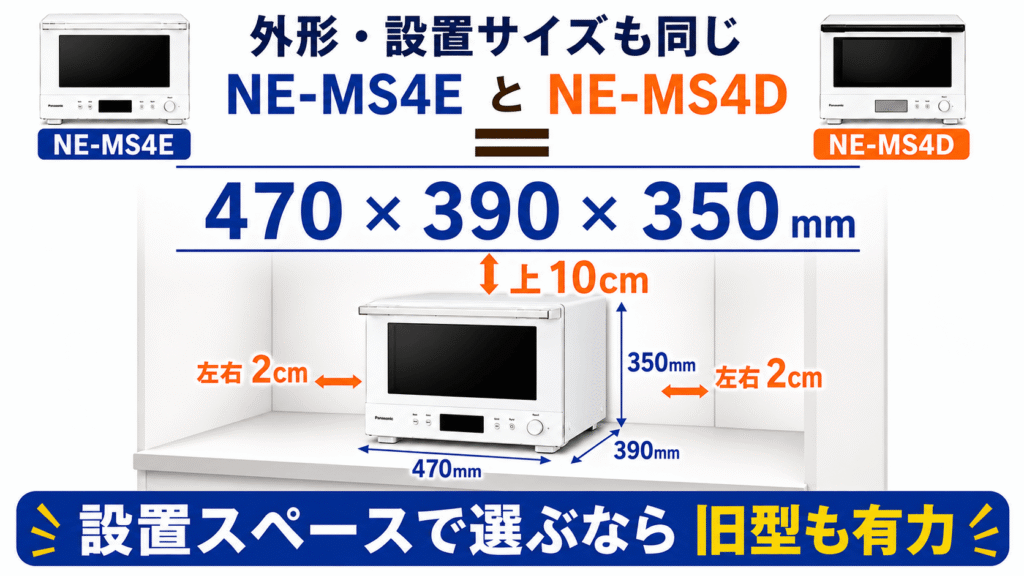 NE-MS4EとNE-MS4Dどちらを選んでも正解な共通機能 外形寸法や設置条件は同じ