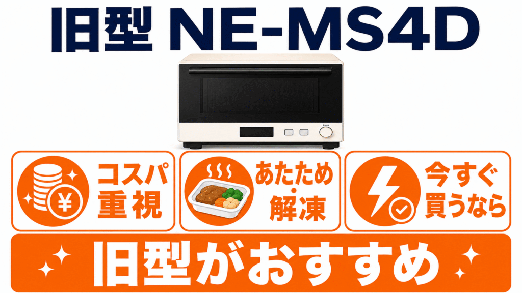 コスパ重視! あたためや解凍など基本機能があれば十分な人は型落ち「NE-MS4D」