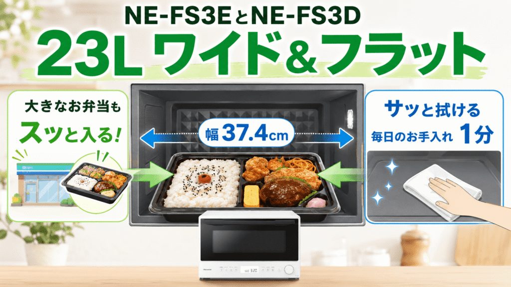 NE-FS3EとNE-FS3Dの共通点 どちらも23Lのワイド&フラット庫内