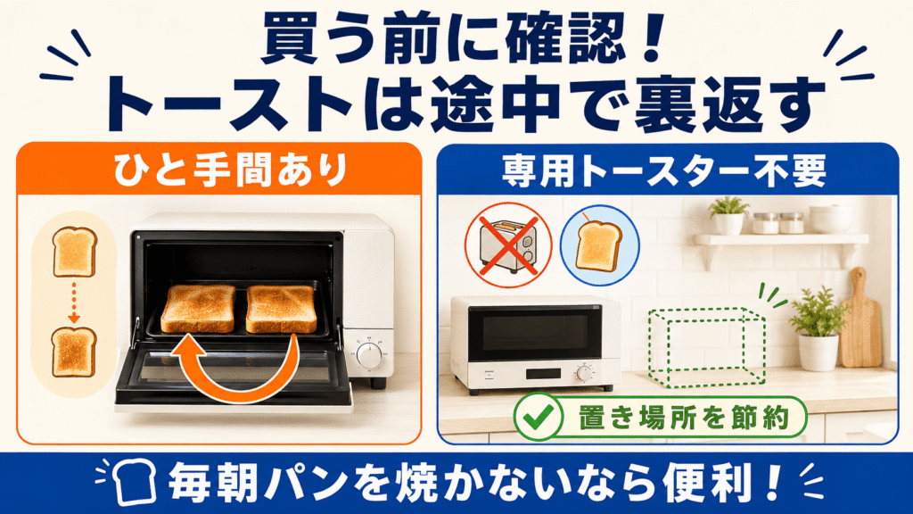 買ってから後悔しないために!NE-FS3EとNE-FS3D購入前の最終確認ポイント トーストは途中で裏返す手間があることを理解しておく