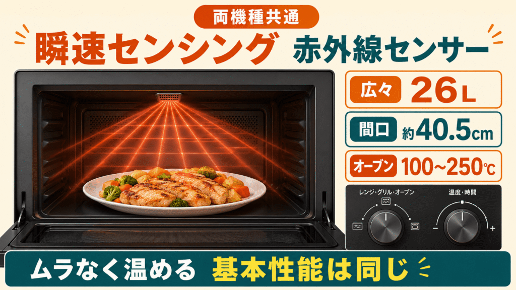 ES-GY26とES-GX26の共通機能 かしこく温める「瞬速センシング赤外線センサー」と「広々26L」