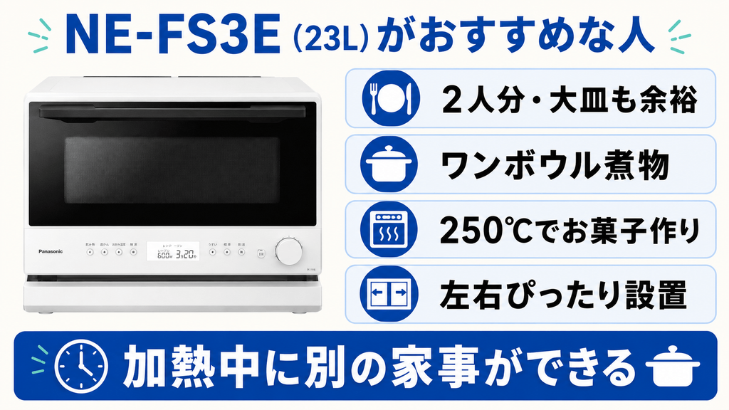 結論!NE-FS3EとNE-FS2E、あなたに最適なのはどっち? NE-FS3E(23L)がおすすめな人