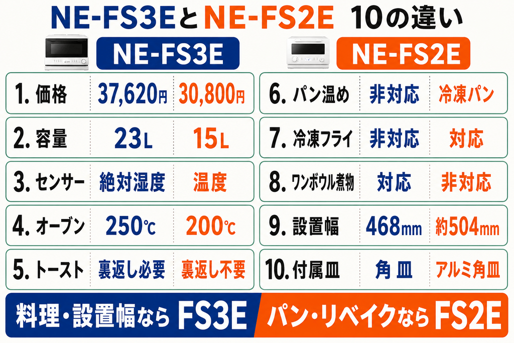 NE-FS3EとNE-FS2Eの10の違いを詳しく解説【比較表】