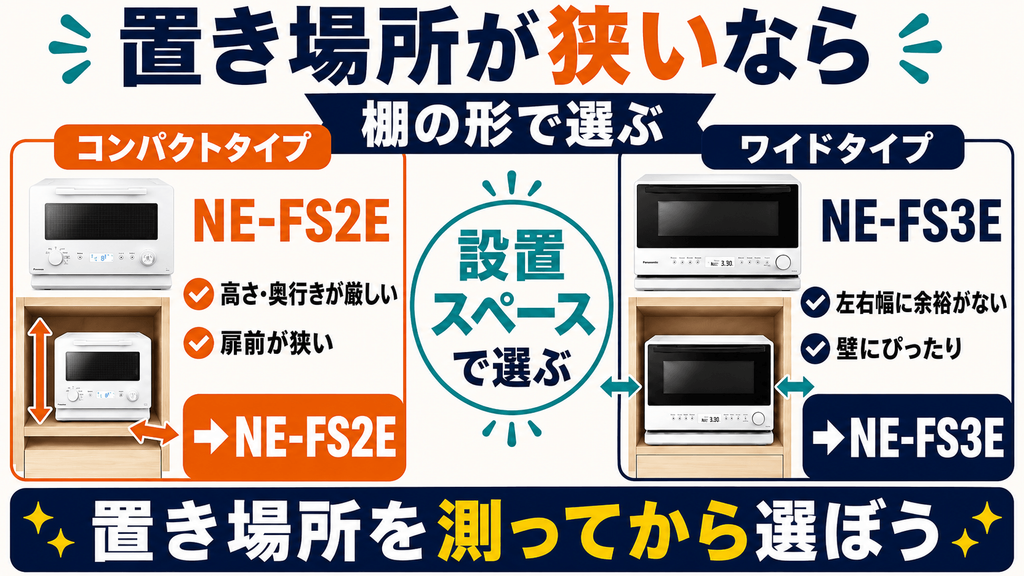 生活スタイル別|NE-FS3EとNE-FS2Eはどっちがおすすめ? 置き場所が狭いなら棚の形で選ぶ