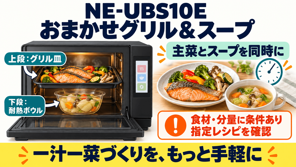 NE-UBS10Eの調理機能と購入前の注意点 おまかせグリル&スープで同時調理